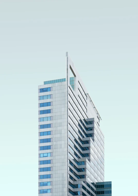 there is a tall skyscr with several windows and a sky background