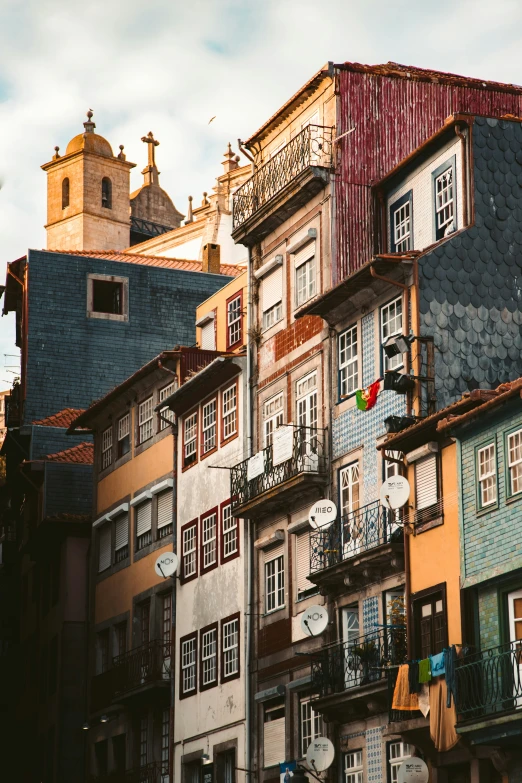 a row of multi - story building in old town