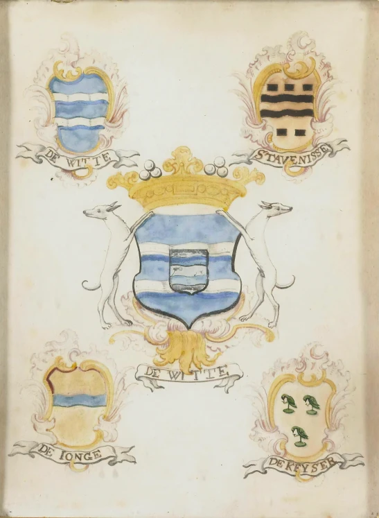 a painting depicting coat of arms with emblems