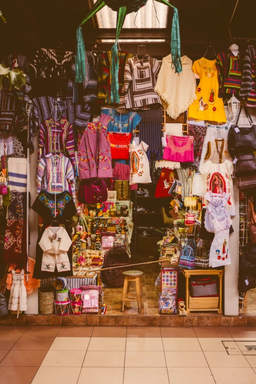 display of clothes and other items in a market