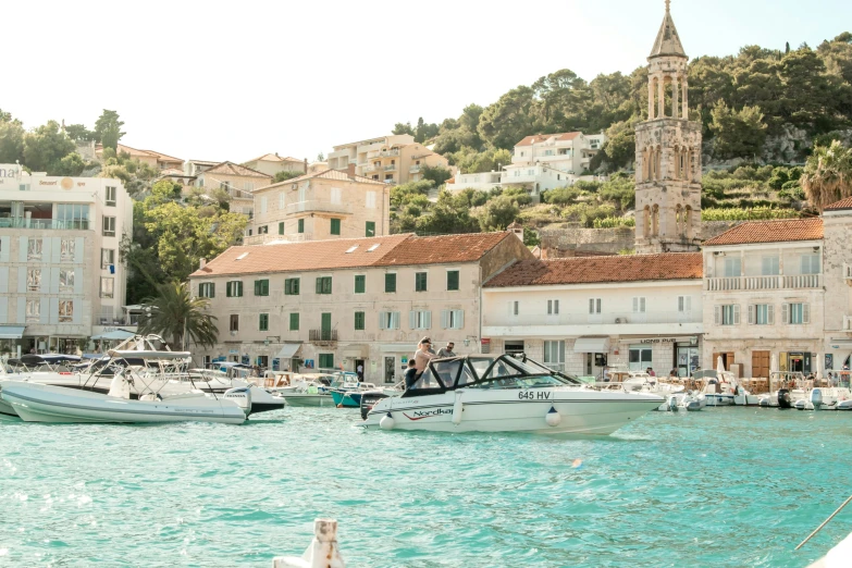 a view from a boat in the water of a town