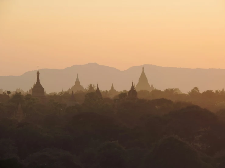 silhouettes of old buildings in the evening