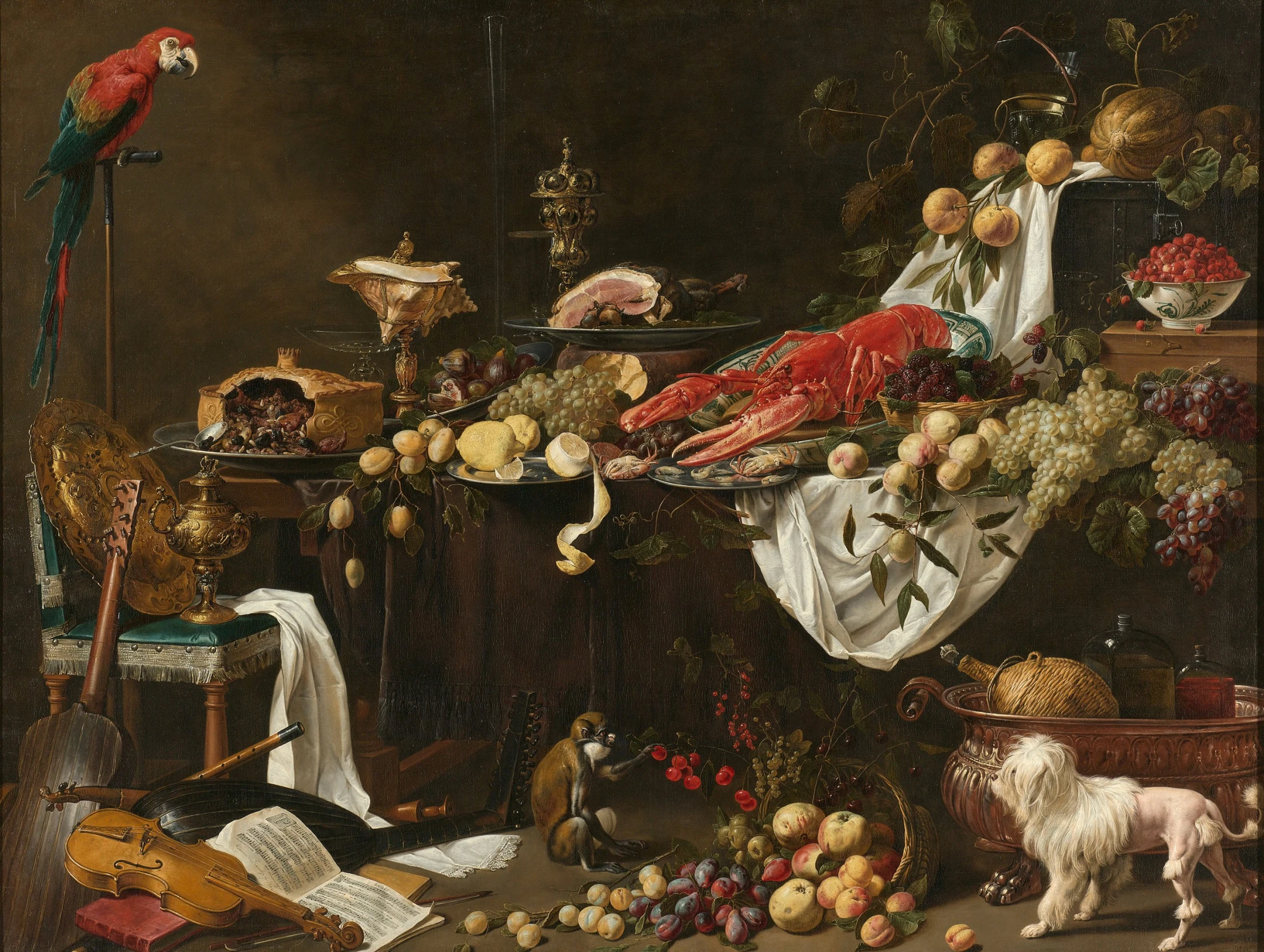 a painting shows a variety of items on display