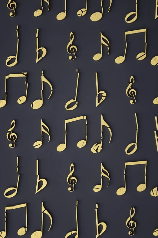 golden music notes in multiple styles on black