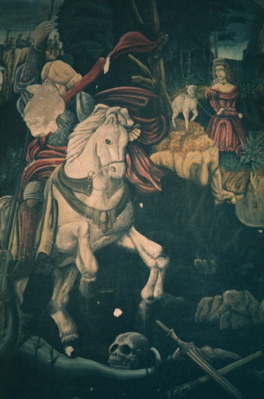 a painting depicting a horse with a man on it