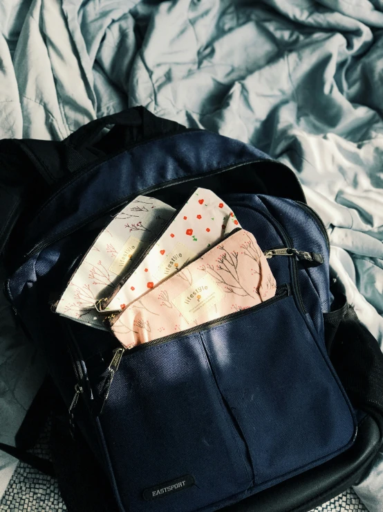 the contents of an open suitcase, which includes four paper money