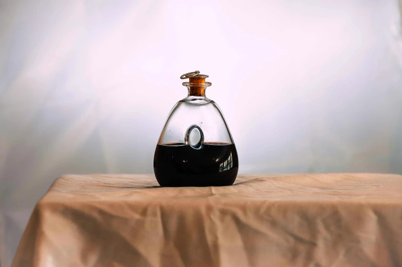 a small bottle on top of a sheet