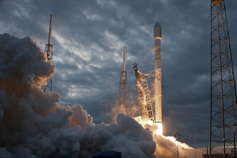 a very large and heavy rocket with some lights on it