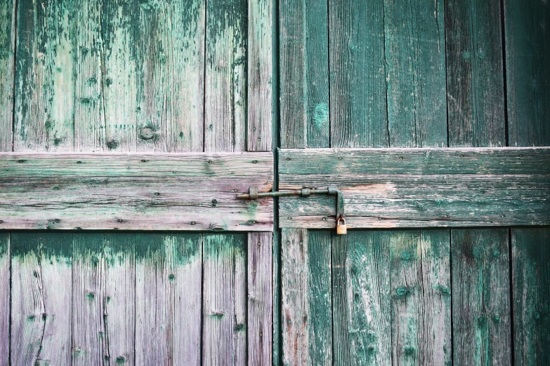 green weathered door is very rustic and old