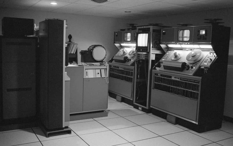 some electronic equipment in black and white