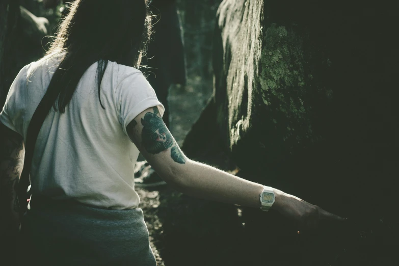 the back view of a person with long hair