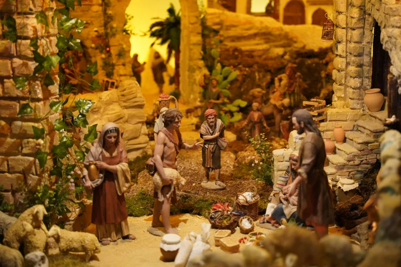 there is a dollhouse display of a nativity