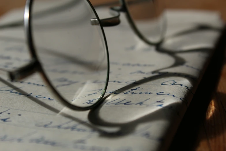 reading glasses resting on top of a piece of paper