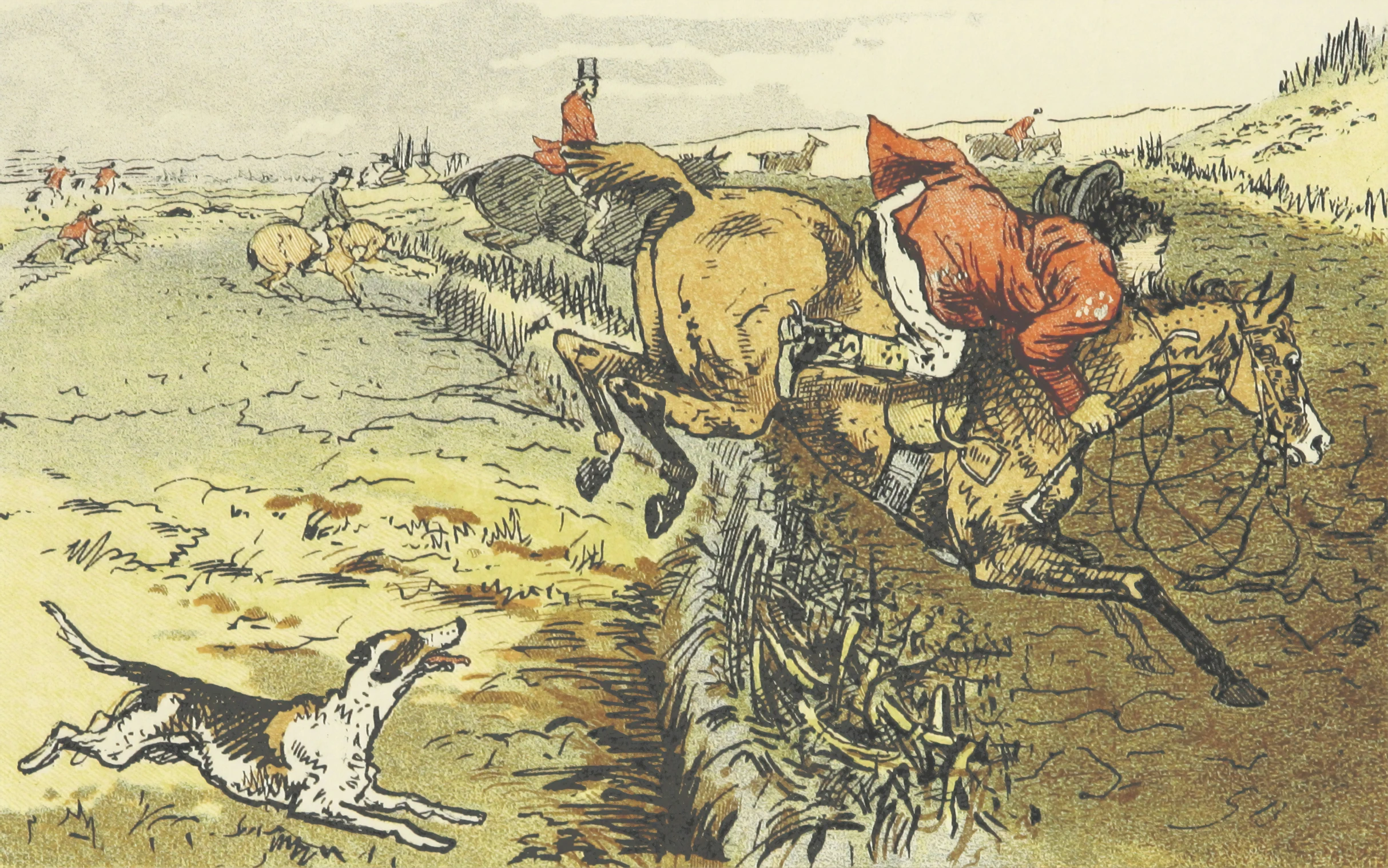 there is a drawing of an animal and a man on horseback in the wild