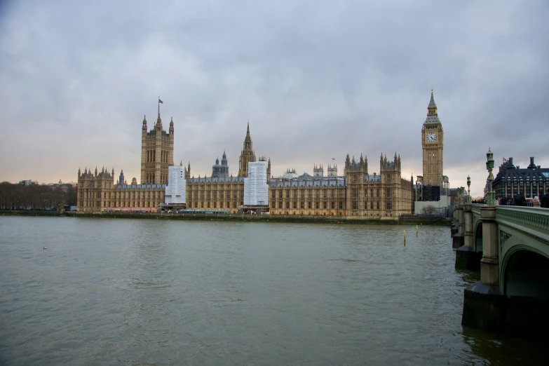 the clock tower of the parliament seen from across the water