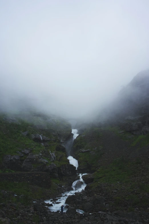 small stream running through the middle of an empty rocky area