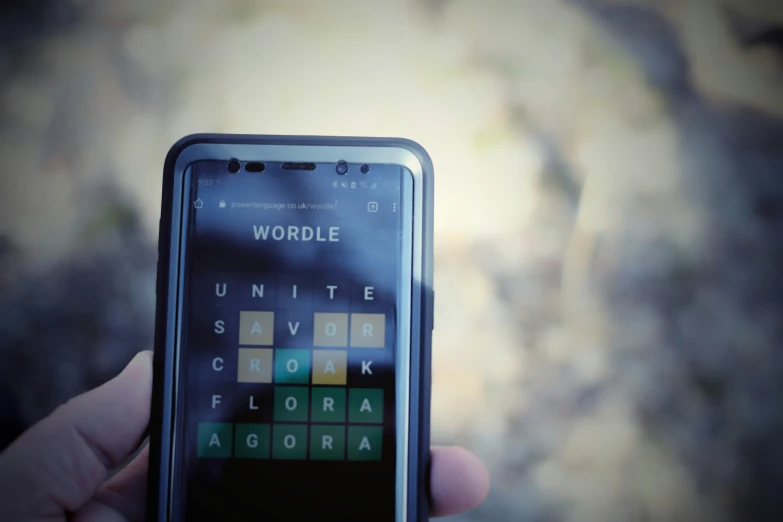 a person holds an electronic device with some color