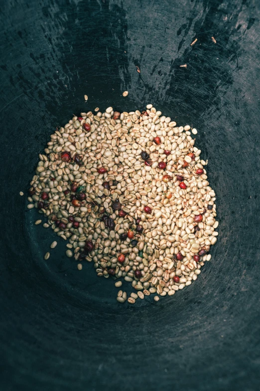 an overhead s of an oriental dish with red pepper and lentils