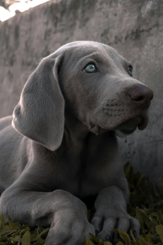 a black dog laying on top of a grass covered field