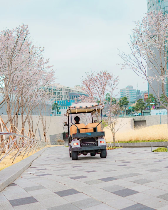 a small cart is sitting in the street