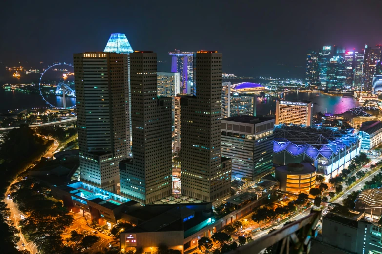 an aerial view of a large city at night