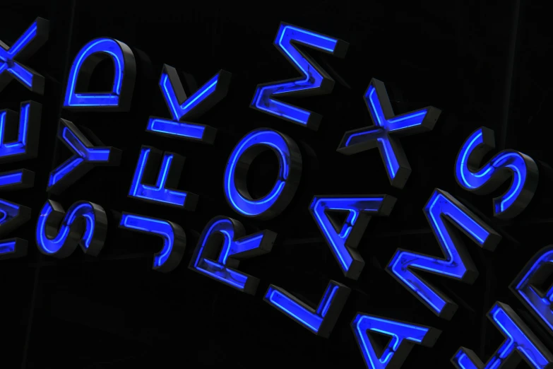 a group of neon letters that are against a dark background