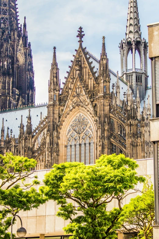 a very tall cathedral sitting above the trees