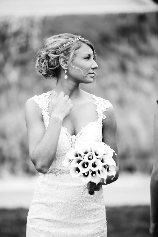 a close up of a person with a bouquet