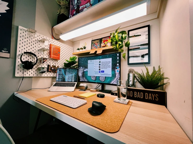 this is a desk with a computer on it