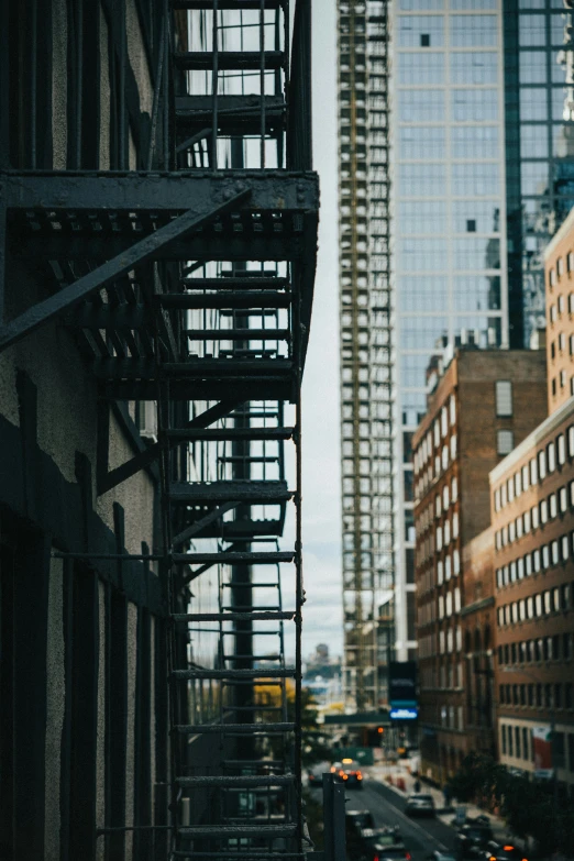 traffic moves along a city street in the foreground