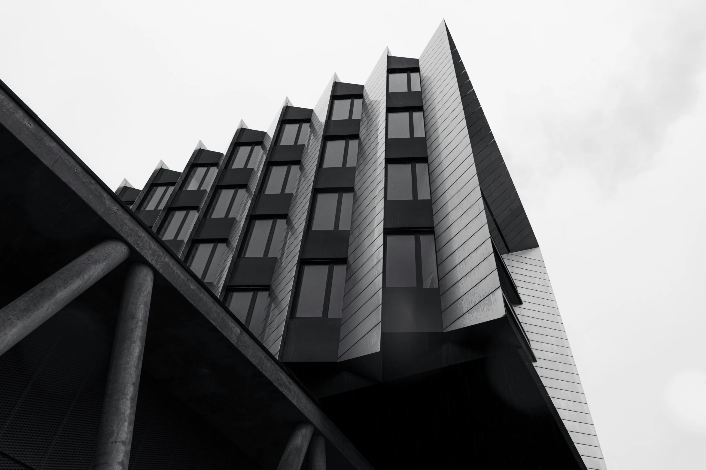 a black and white po of a building