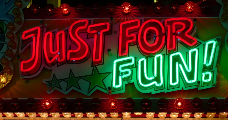 just for fun neon sign with lights underneath