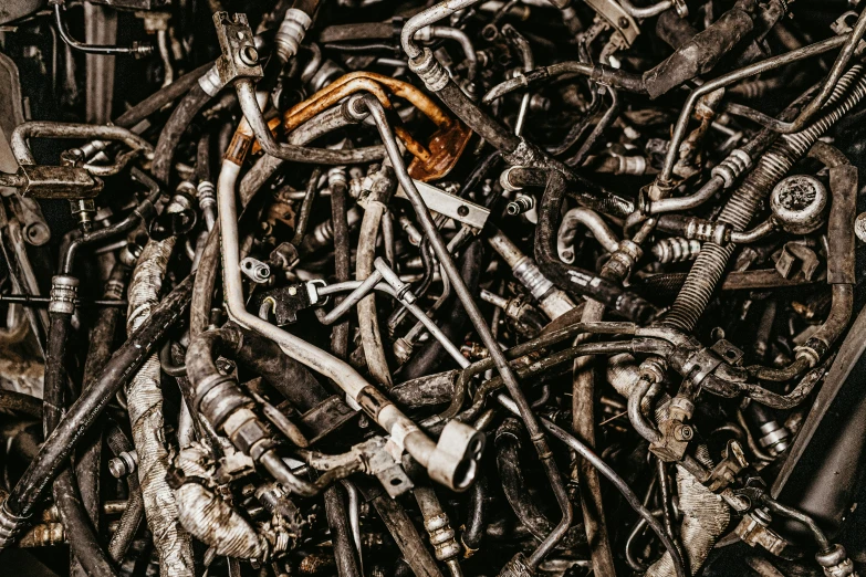 a close up view of many different types of metal parts