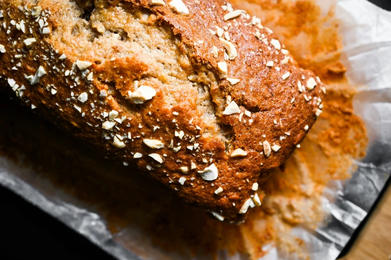 a loaf of bread on top of a piece of tin foil