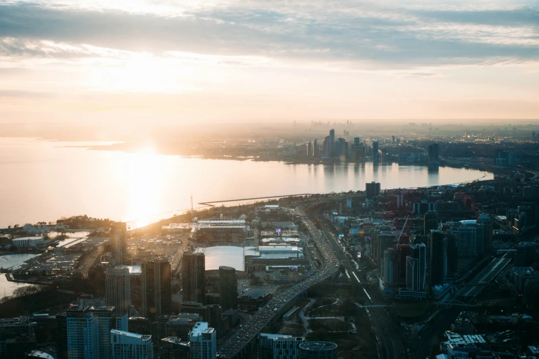 a view of a large city and the ocean