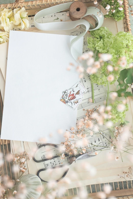 a note sitting on top of an old sheet of music