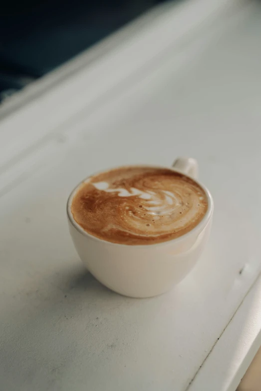 cup of cappuccino on a white counter top