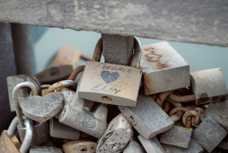 locks and shacks with some writing on them