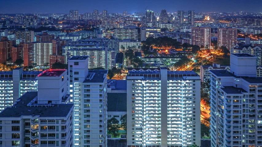 a wide view of a city at night