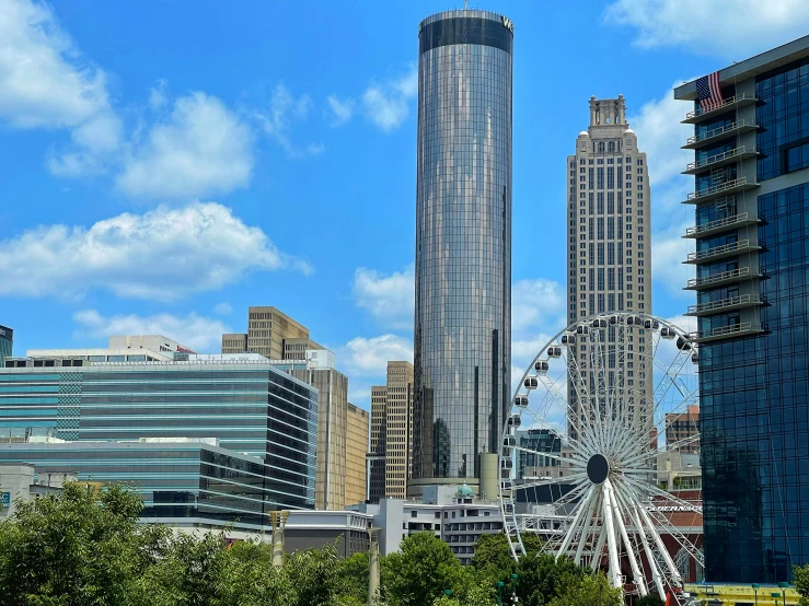 the large tall buildings have many glass windows