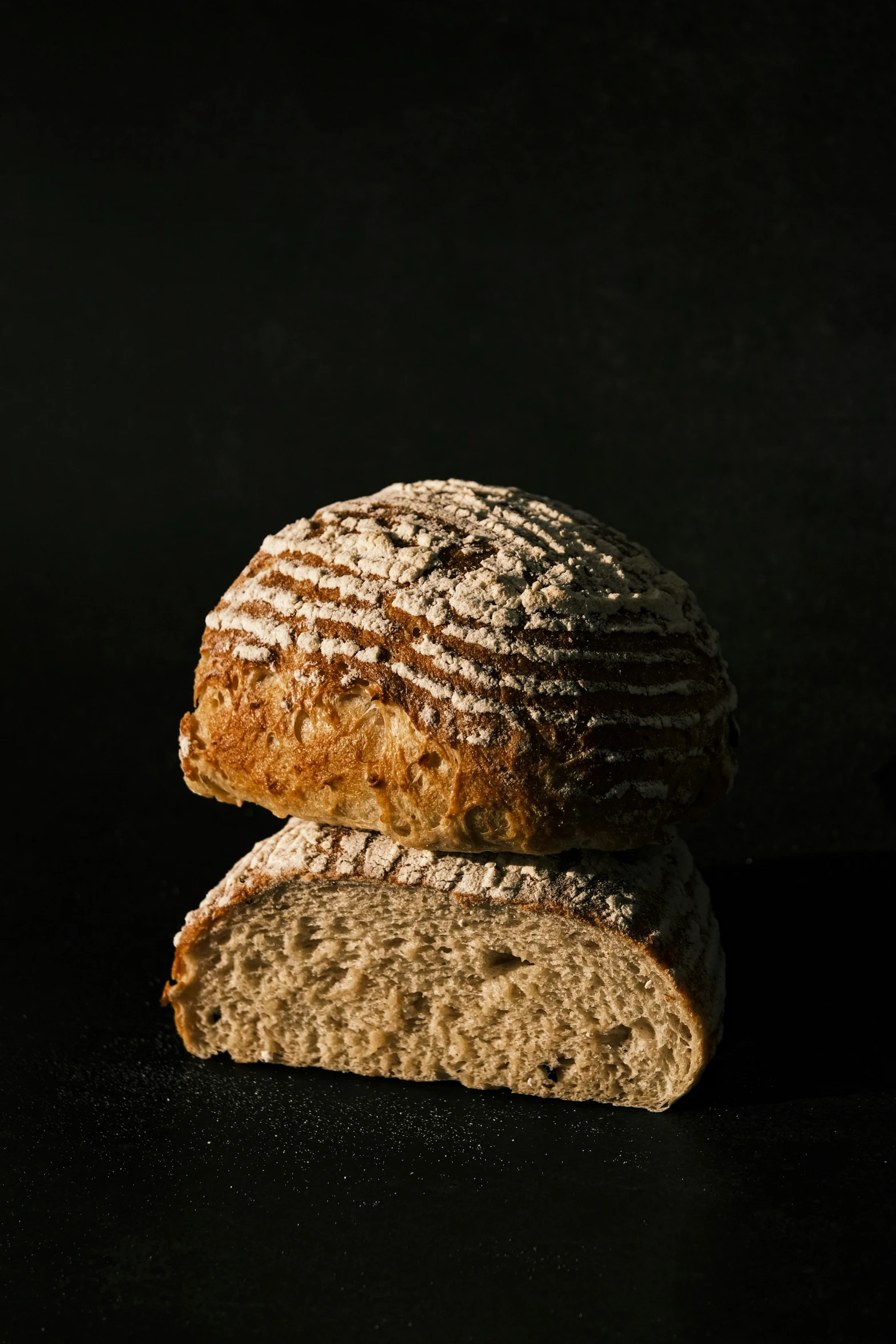 a close up of some bread in the dark