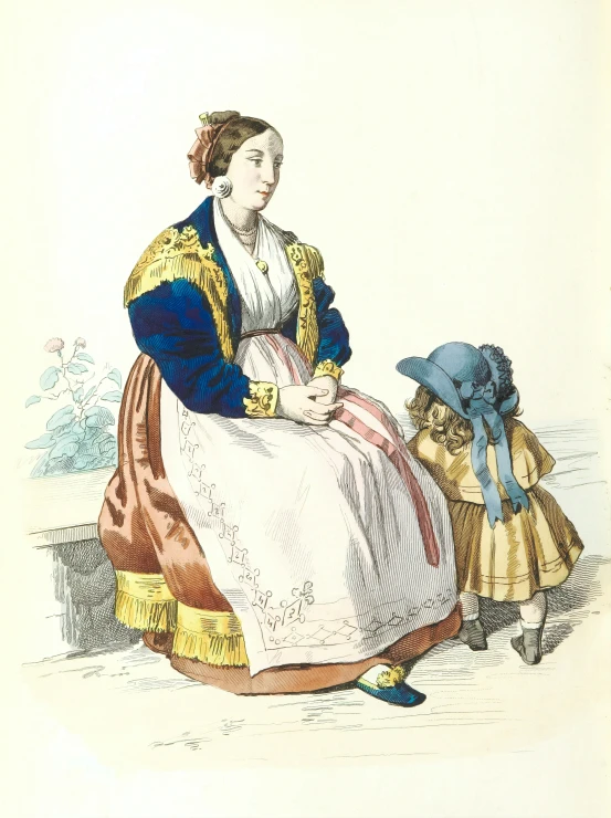 an old fashion illustration of a woman in costume