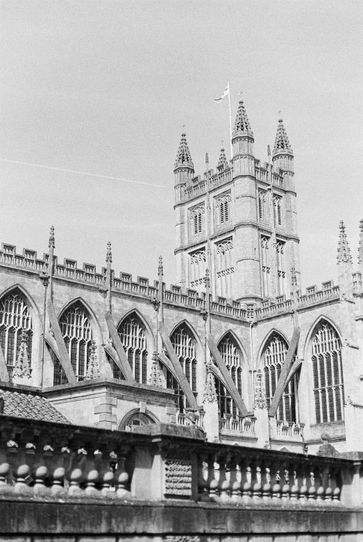 an old building has a large clock tower in it