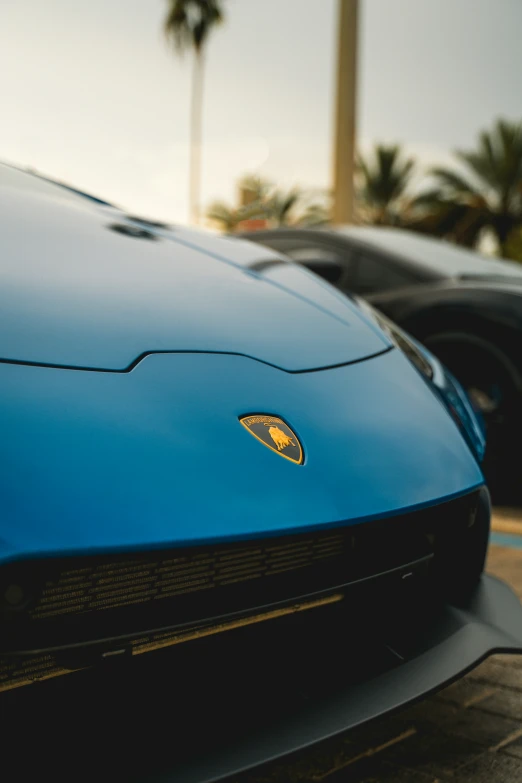 a close up of a very clean blue vehicle