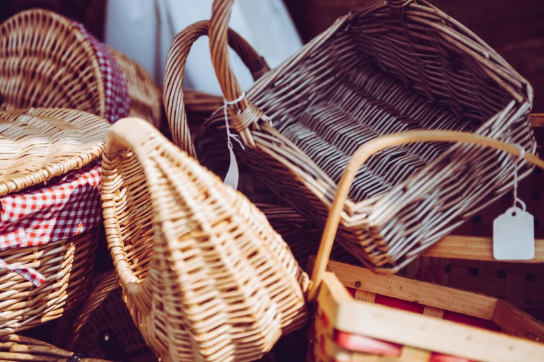 a group of wicker baskets stacked on top of each other