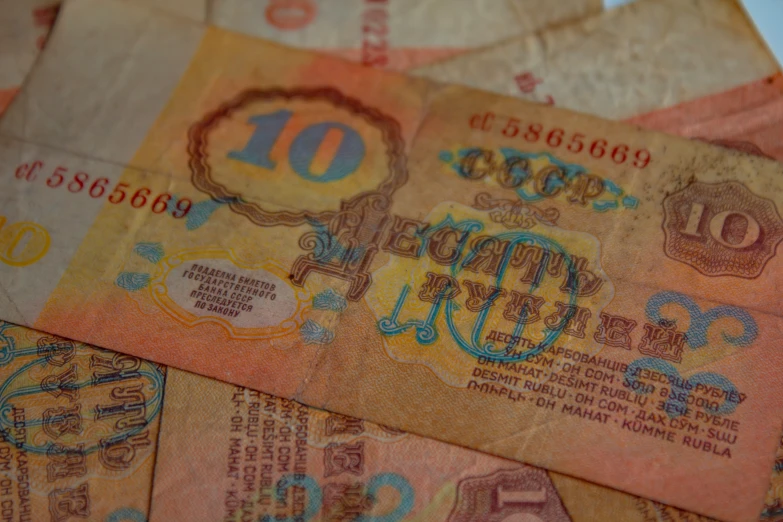 various old foreign currency is scattered about