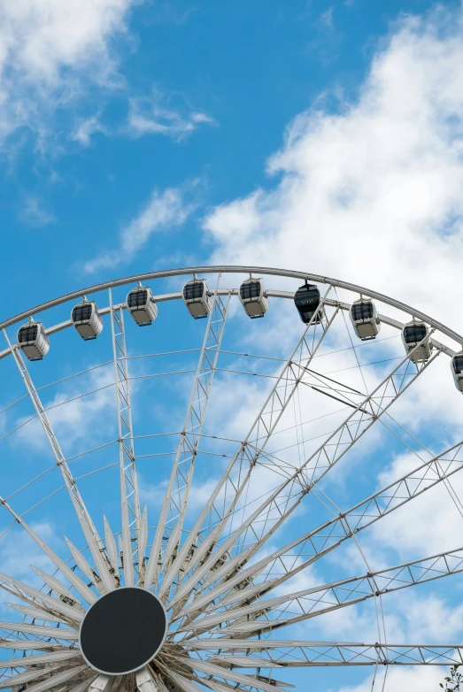 an elaborate ferris wheel under a partly cloudy sky