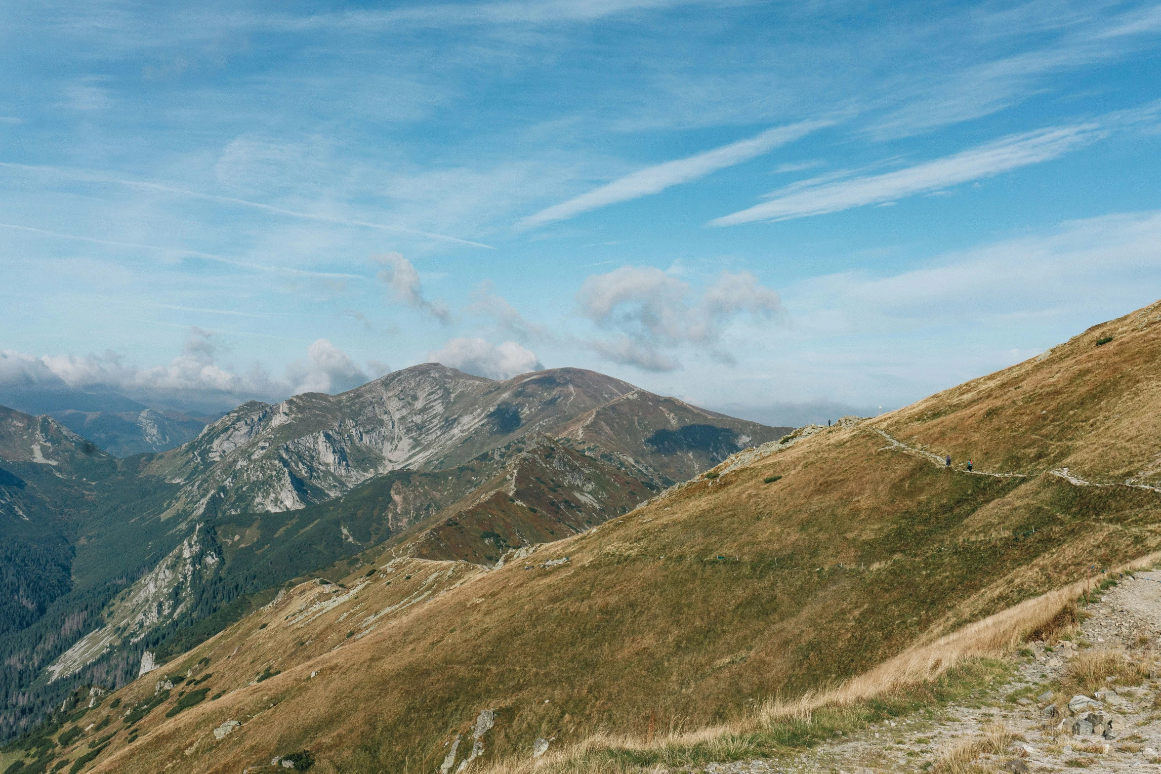 view of a mountain side from a rocky area