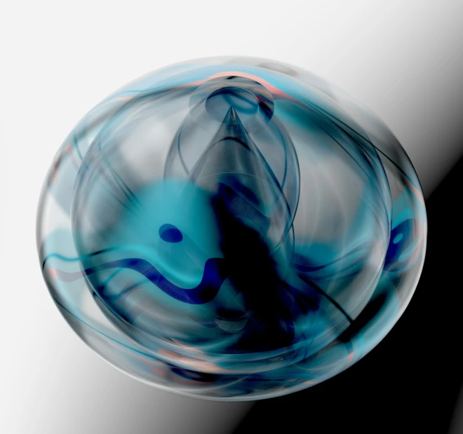 a blue and black glass dish sitting on top of a table