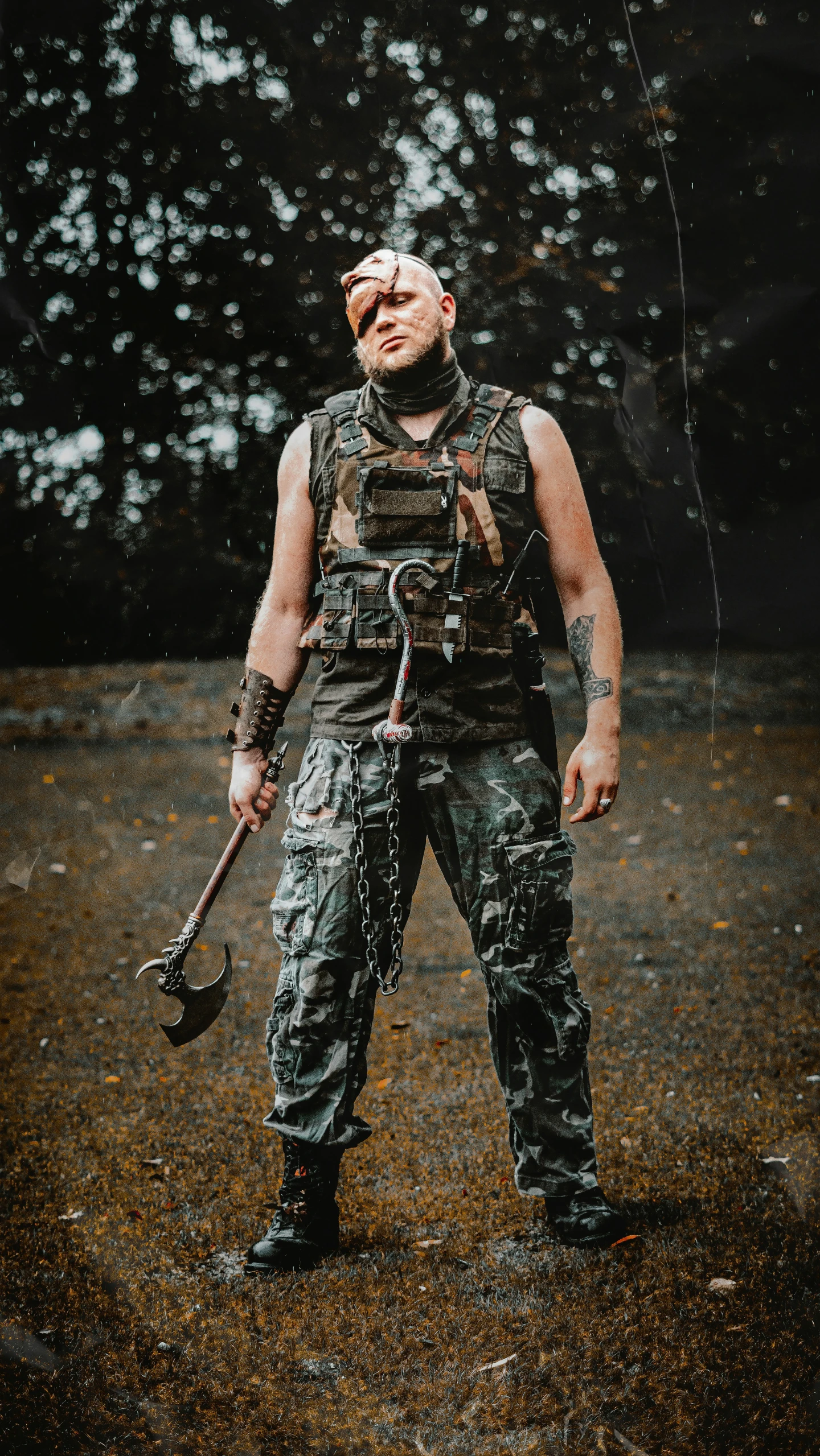 man standing with a metal rod in his hand